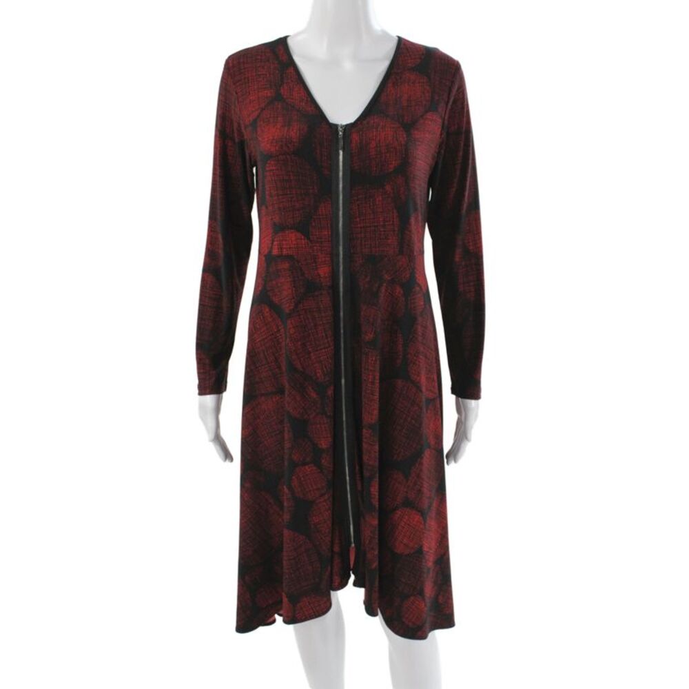 Sun Kim Womens A-Line Black Polka Dot V-Neck Long Sleeve Dress Zip Size XS